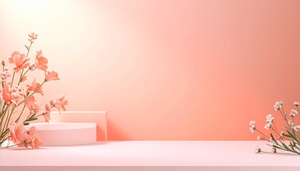 Peach and White Floral Background with Display Podium