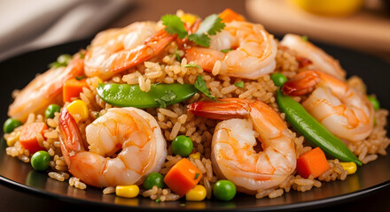 Appetizing Shrimp Fried Rice with Fresh Mixed Vegetables, a Delicious Asian Meal