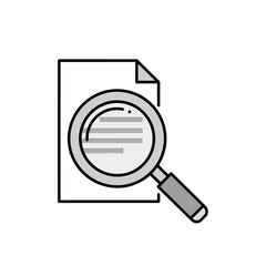 A flat vector illustration of a magnifying glass over a single document icon.