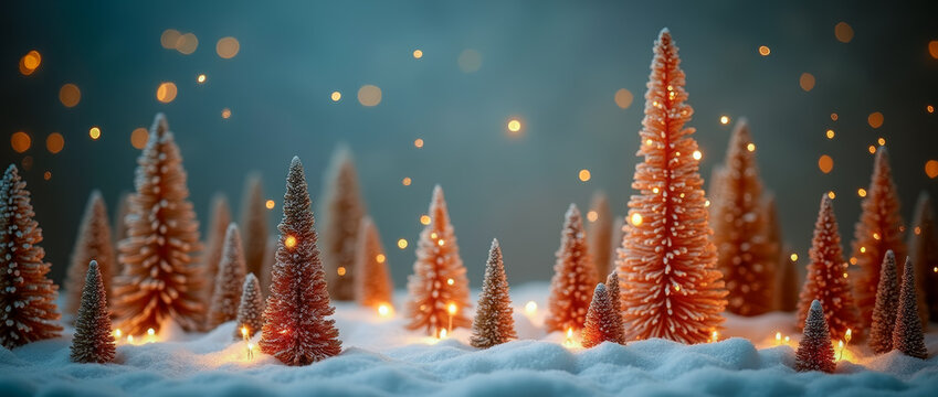 Christmas stylized trees nestled in a snow-covered fantasy scene