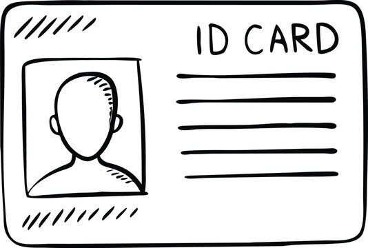 Simple hand drawn id card with photo placeholder and lines for text information vector