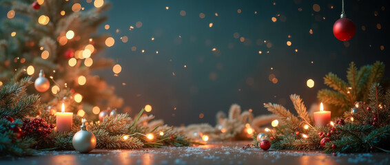 Christmas tree decoration with candles and pine branches
