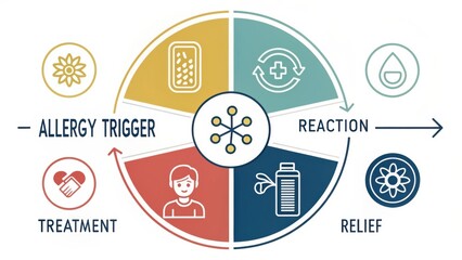 Fototapeta premium Understanding Allergy Triggers, Reactions, Treatments, and Relief in a Visual Infographic for Educational Purposes