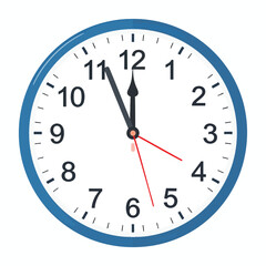 A simple analog clock with blue bezel displays the time of 12:55.