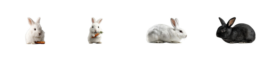 Obraz premium Four diverse rabbits displayed against a void, cut out transparent