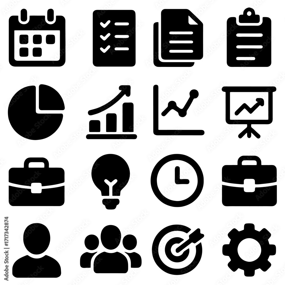 Poster business icon set: a comprehensive collection of meticulously crafted icons representing key busines