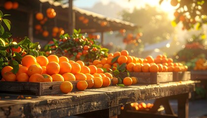 Fresh oranges at vibrant outdoor market stall