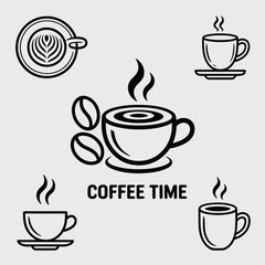 Vector icon set of hot coffee cups and different hot beverages