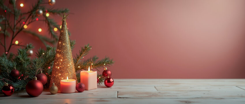 Festive Christmas decoration in an inviting minimalist red wall room