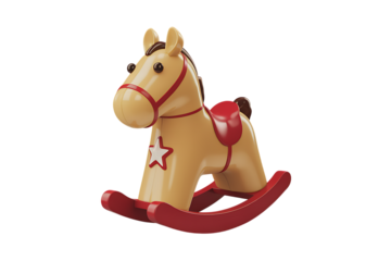 Adorable Tan Rocking Horse with Red Base, Perfect for Playtime Fun and Imaginative Adventures! Isolated on transparent background, cutout	
