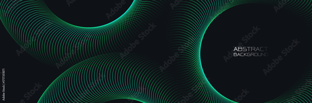 Poster minimalist abstract background with green circle lines and gradients in light tones with futuristic 