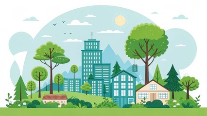 Idyllic Cityscape with Greenery and Buildings