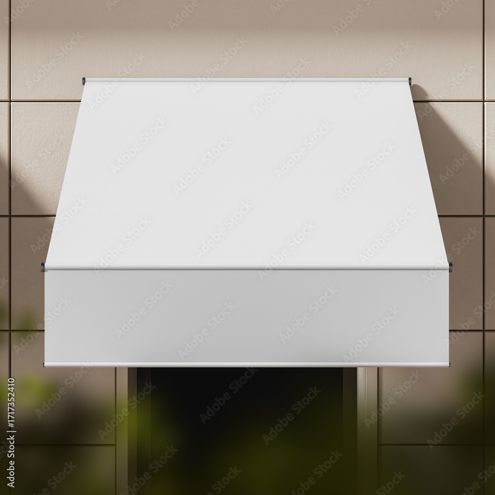 Poster white fabric awning mockup on modern tiled wall background for branding presentation or product disp