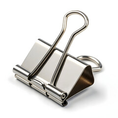 A sturdy black binder clip is shown isolated on a white background, ideal for office supply catalogs