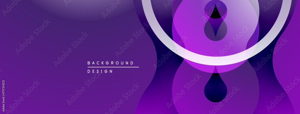 Poster abstract purple design features overlapping circles, curved lines. modern aesthetic, gradient effect