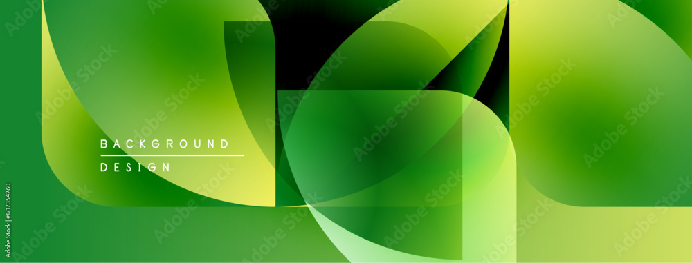 Poster abstract green gradients overlap, forming geometric shapes. modern design with text background desig