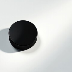 Black hockey puck, sharp shadow, white background, play, detail, sport equipment