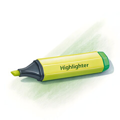 A bright highlighter marker, isolated on a clean white background, typically used to emphasize text in books, notes