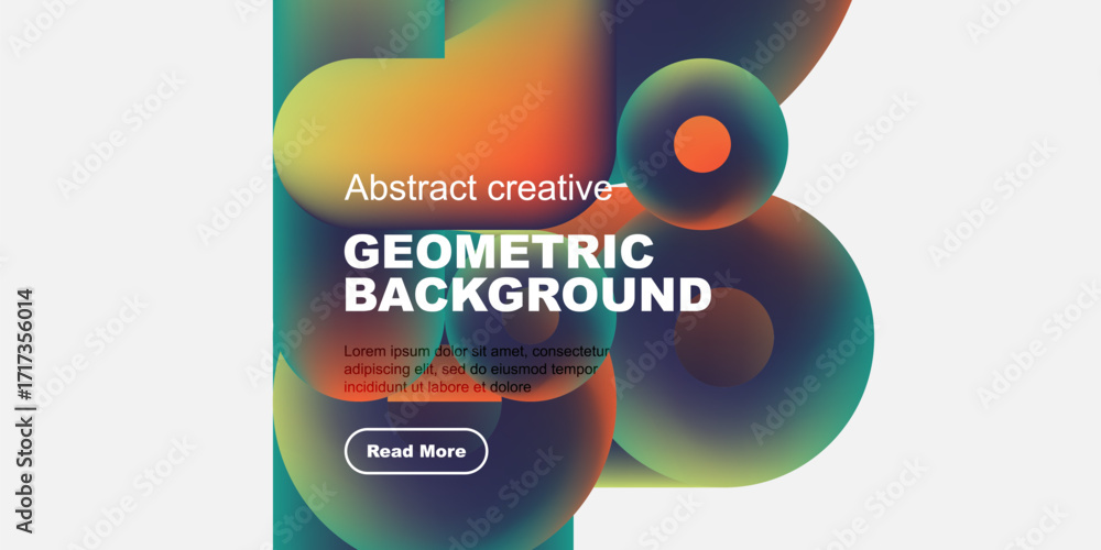 Aufkleber colorful abstract shapes overlap text. design features gradient hues, button, simple layout. modern 