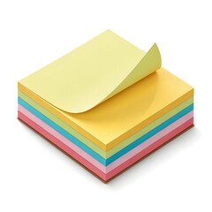 A sticky notes pad isolated on white background, featuring small, colorful adhesive sheets ideal for reminders, messages