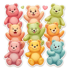 Obraz premium Cute teddy bear sticker collection, cheerful and colorful characters in a playful arrangement