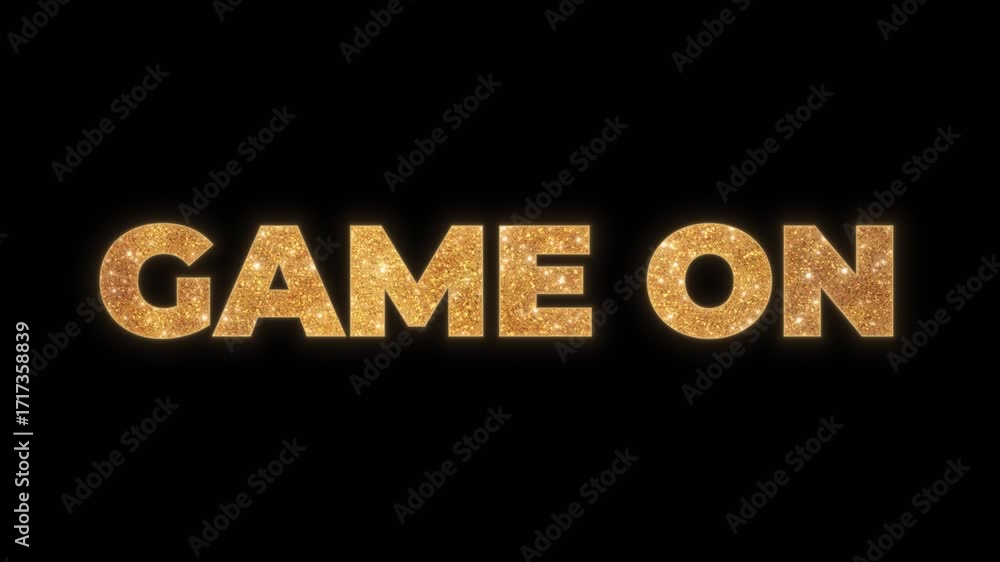 Poster game on text with golden glitter texture. shiny, sparkling letters for gaming, competition, and vict
