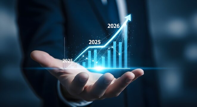 Hand holding hologram stock market growth chart