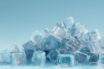 Obraz premium Pile of ice cubes against a light blue backdrop