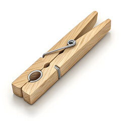 A wooden cloth peg isolated on white background, ideal for securely hanging clothes on a line for drying