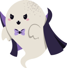 Cute Vampire Ghost Flat Vector Illustration Isolated on White. Halloween Character for Holiday Card Design, Party Posters, Stickers, Festive Decor. Playful Spooky Style, Perfect for Digital and Print