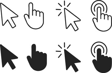 Hand and Arrow Pointer Icon Illustration - Computer Mouse Cursor Symbol for Internet and Web Navigation