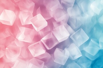 Close-up view of many translucent ice cubes, showcasing a gradient of soft pastel colors, creating a visually appealing and vibrant image.