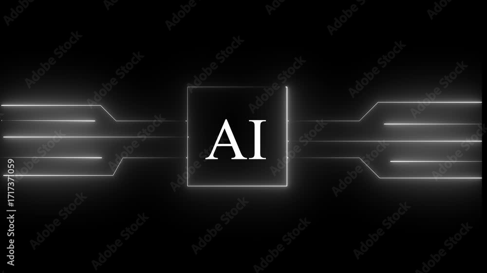 Fototapete technology multicolor ai circuit board background. glowing neon computer motherboard with icon , neo