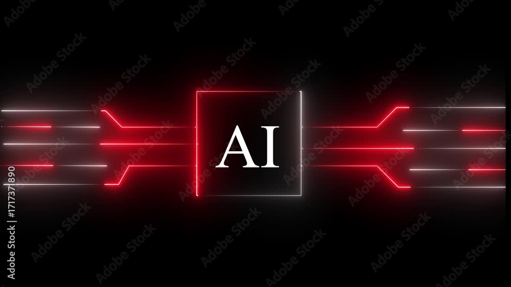 Fototapete technology multicolor ai circuit board background. glowing neon computer motherboard with icon , neo