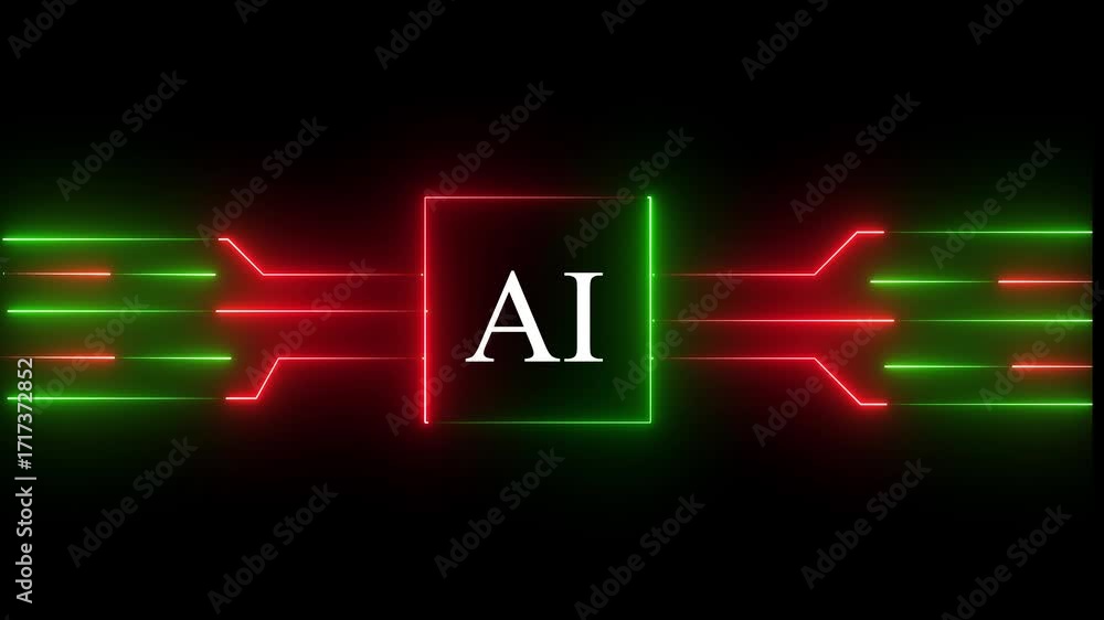 Fototapete technology multicolor ai circuit board background. glowing neon computer motherboard with icon , neo