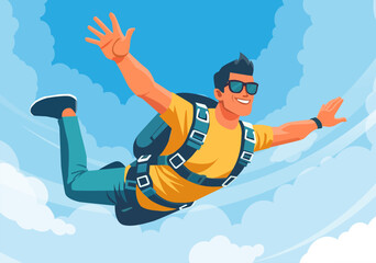 Illustration of a man skydiving, extreme sports © Wipaporn