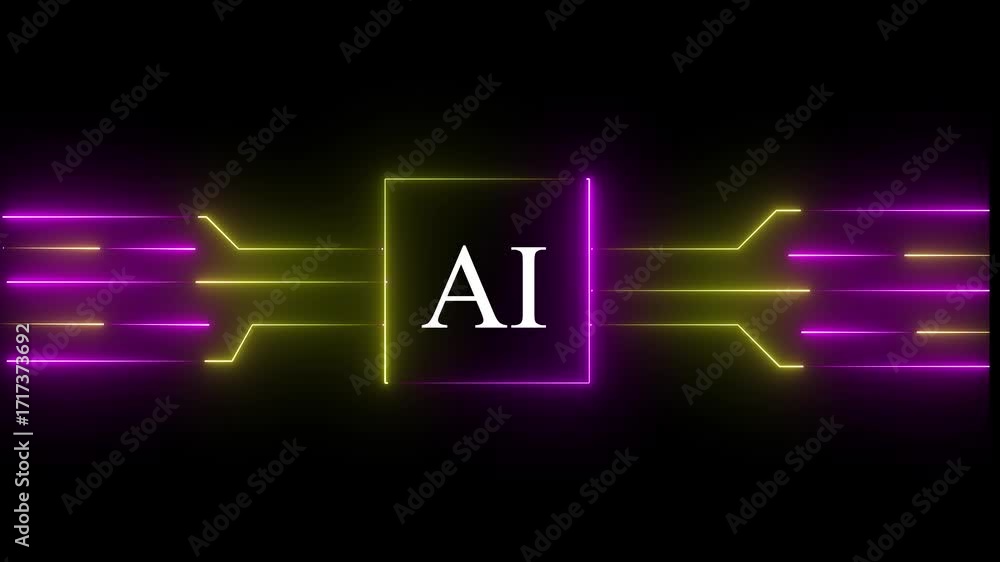 Fototapete technology multicolor ai circuit board background. glowing neon computer motherboard with icon , neo