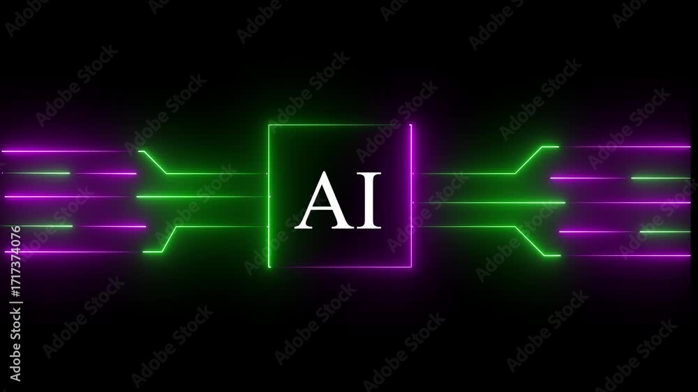 Fototapete technology multicolor ai circuit board background. glowing neon computer motherboard with icon , neo