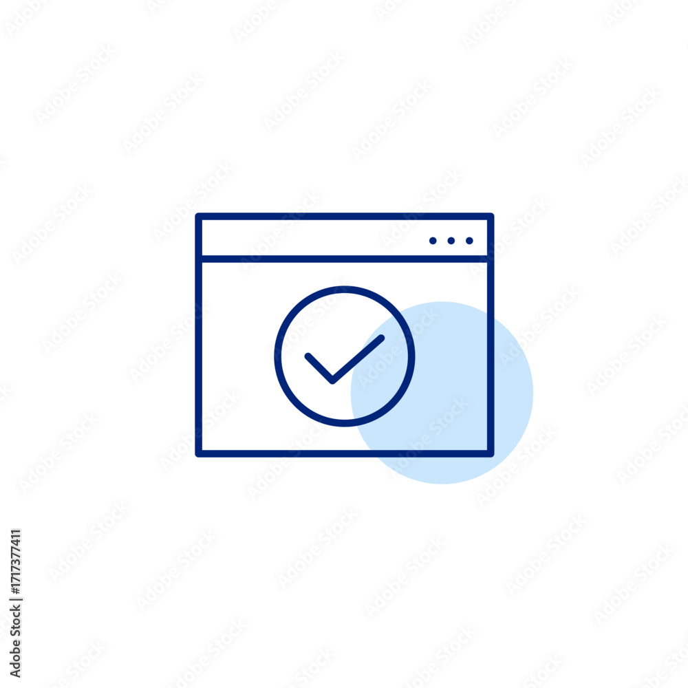 Poster checkmark on web page. approved access, identity verified, secure online data and website. pixel per