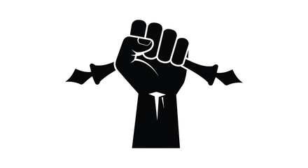 A raised black fist with broken chains symbolizing liberation and strength