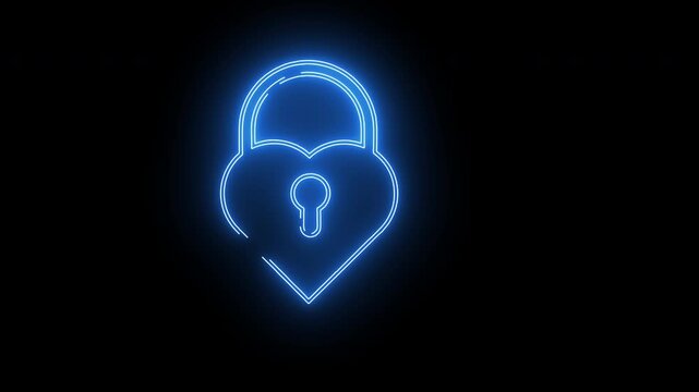 love padlock icon with neon glowing effect
