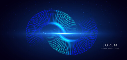 Techology circles blue lines table on dark background.