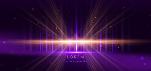 Gold lighting scene effect sparkle on dark purple background. Luxury award concept.