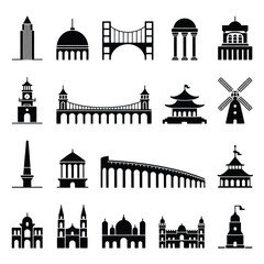 Vector Illustrations of Famous Landmarks  Towers, Bridges, Monuments & Domes  Ideal for Architecture, Travel, and Design Work