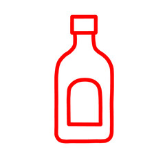 Red Glass Bottle Icon – Minimal Line Outline with Label