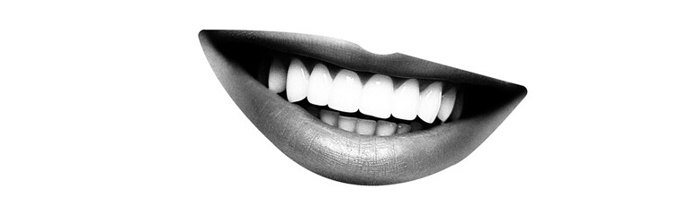 Black and white grange set of female lips stickers, Woman's mouth black