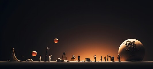 Tiny figures from life eclipse moon,generative AI