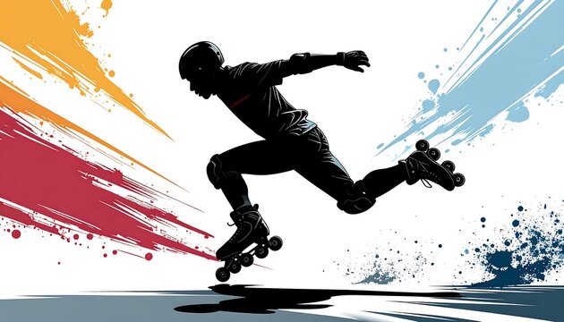 Silhouette of a rollerblader in motion