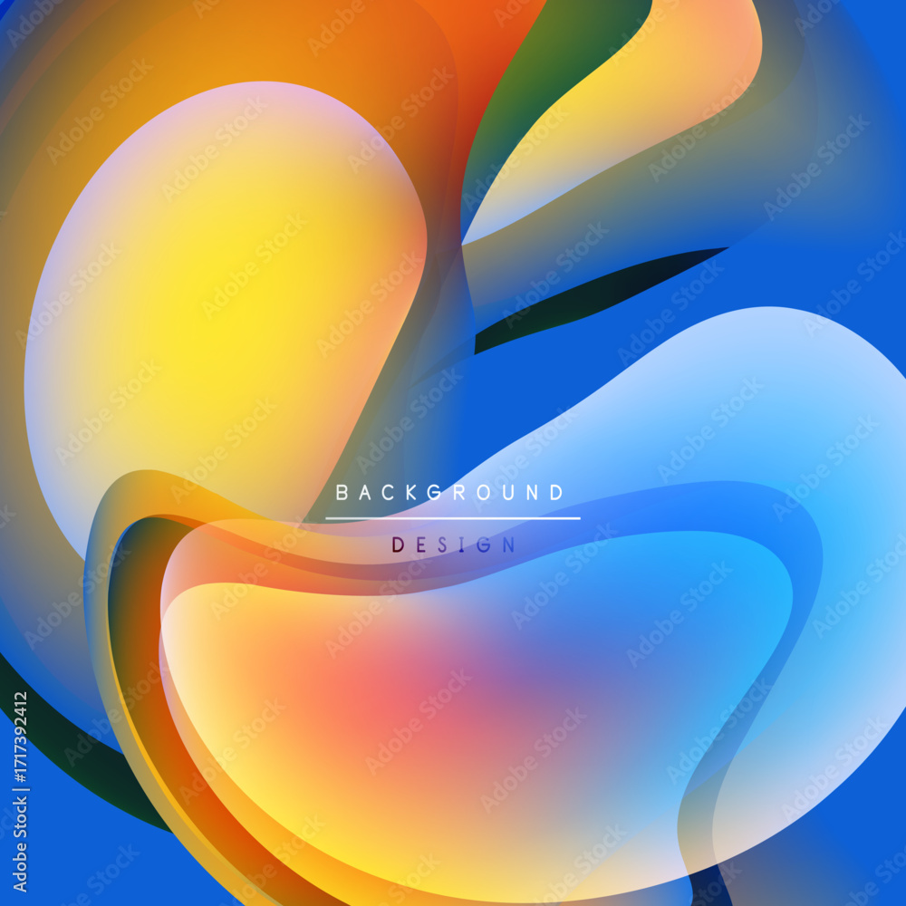 Poster abstract colorful shapes overlap, creating vibrant gradients. smooth curves suggest fluidity, modern