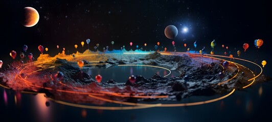 Tiny figures from life eclipse moon,generative AI